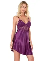 Mor Kısa Saten Gecelik Ahu Primoda 8100 Mor farklı açı